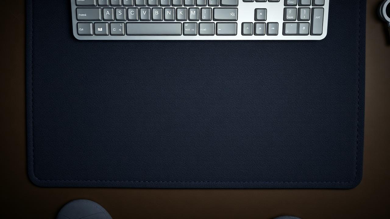 Overhead view of a thick felt desk mat under an aluminium mechanical keyboard