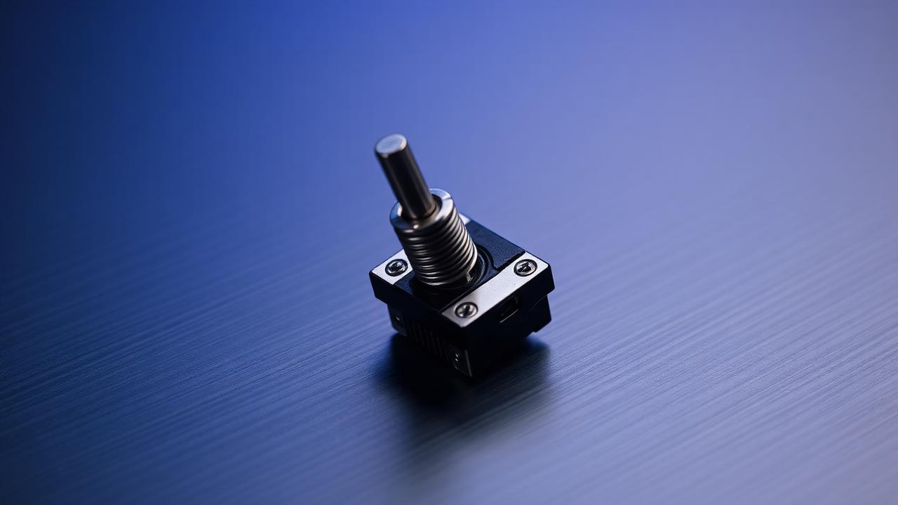 Disassembled mechanical keyboard switch showing stem, spring and housing
